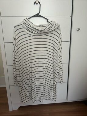 Loft Striped Cowl Neck Tunic - Cream & Gray